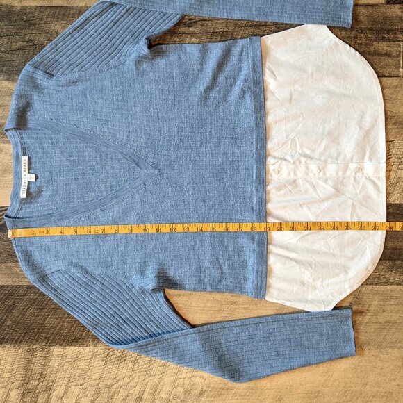 Veronica Beard Lydia Mixed Media V-Neck Pullover XL Blue - Picture 5 of 7